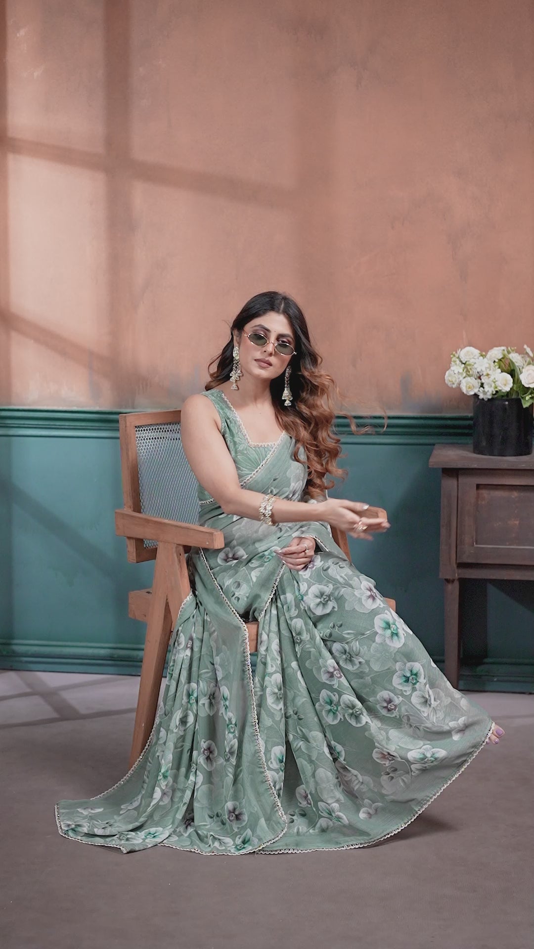 Sharmili Georgette Silk Printed Saree with Floral Print & Matching Unstitched Blouse