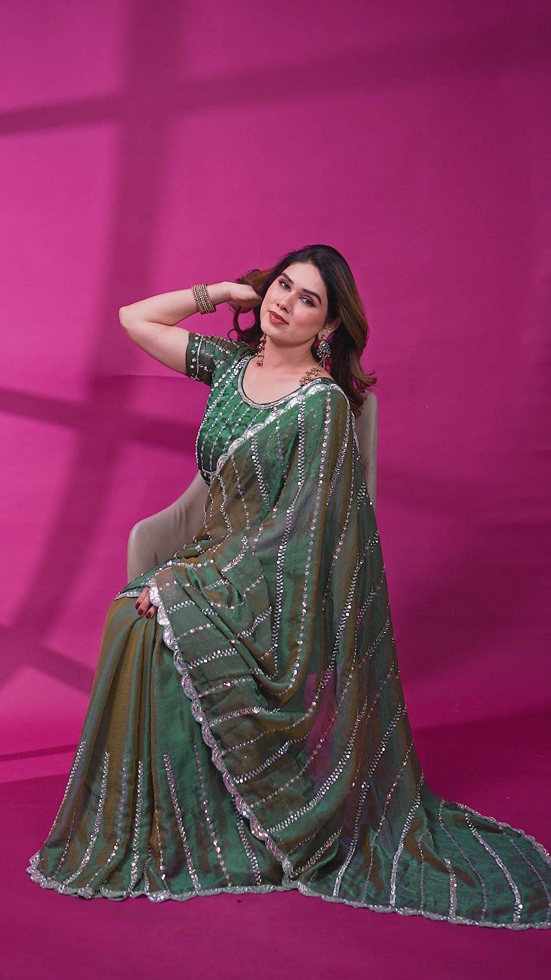 Satin Silk Saree with Original Beads Work & Matching Beads Work Blouse