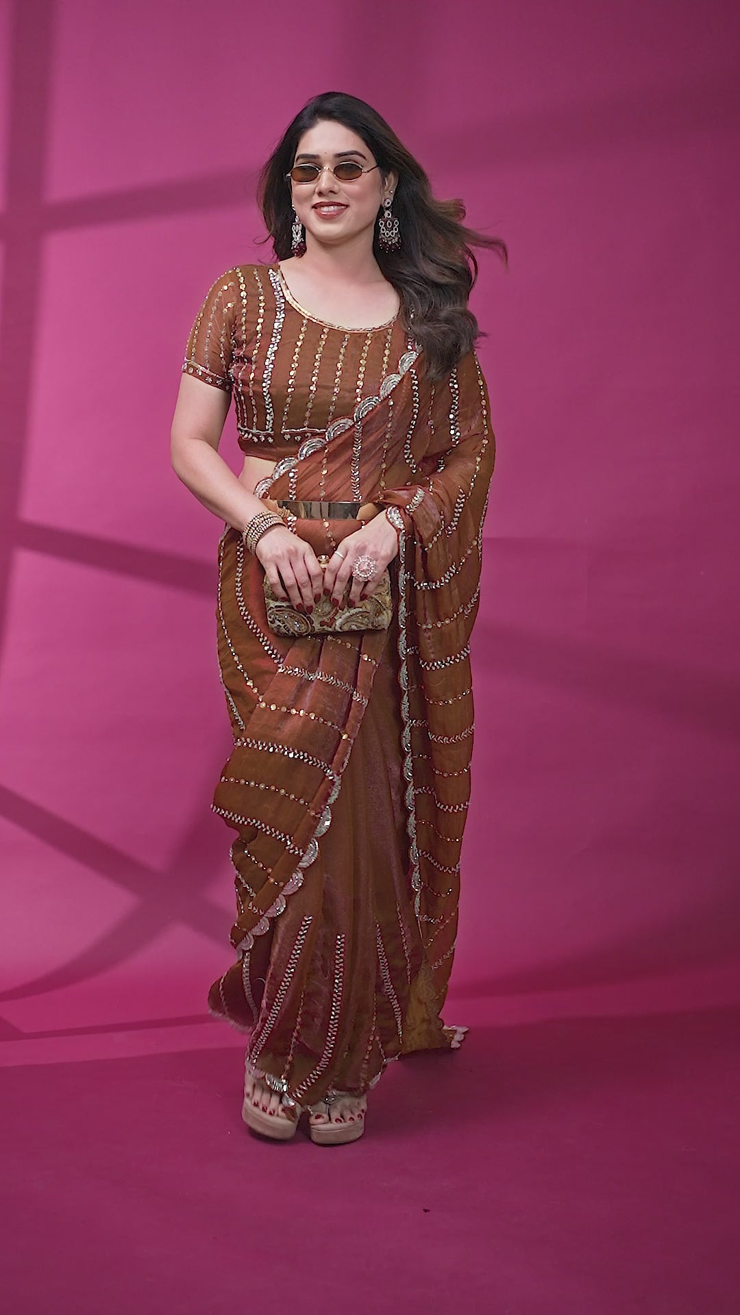 Satin Silk Saree with Original Beads Work & Matching Beads Work Blouse