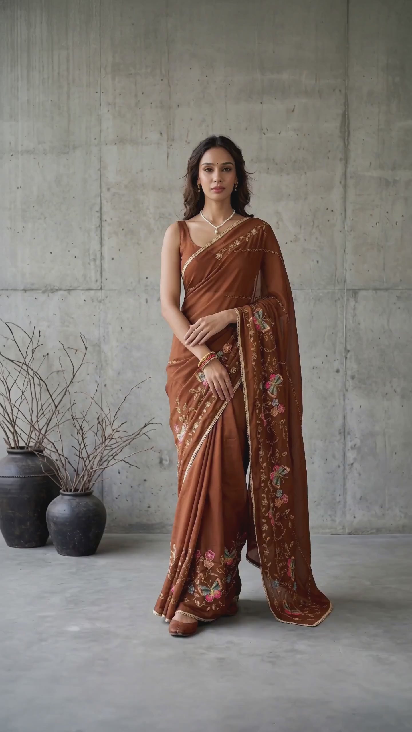 Star Georgette Saree with Floral Embroidery and Design