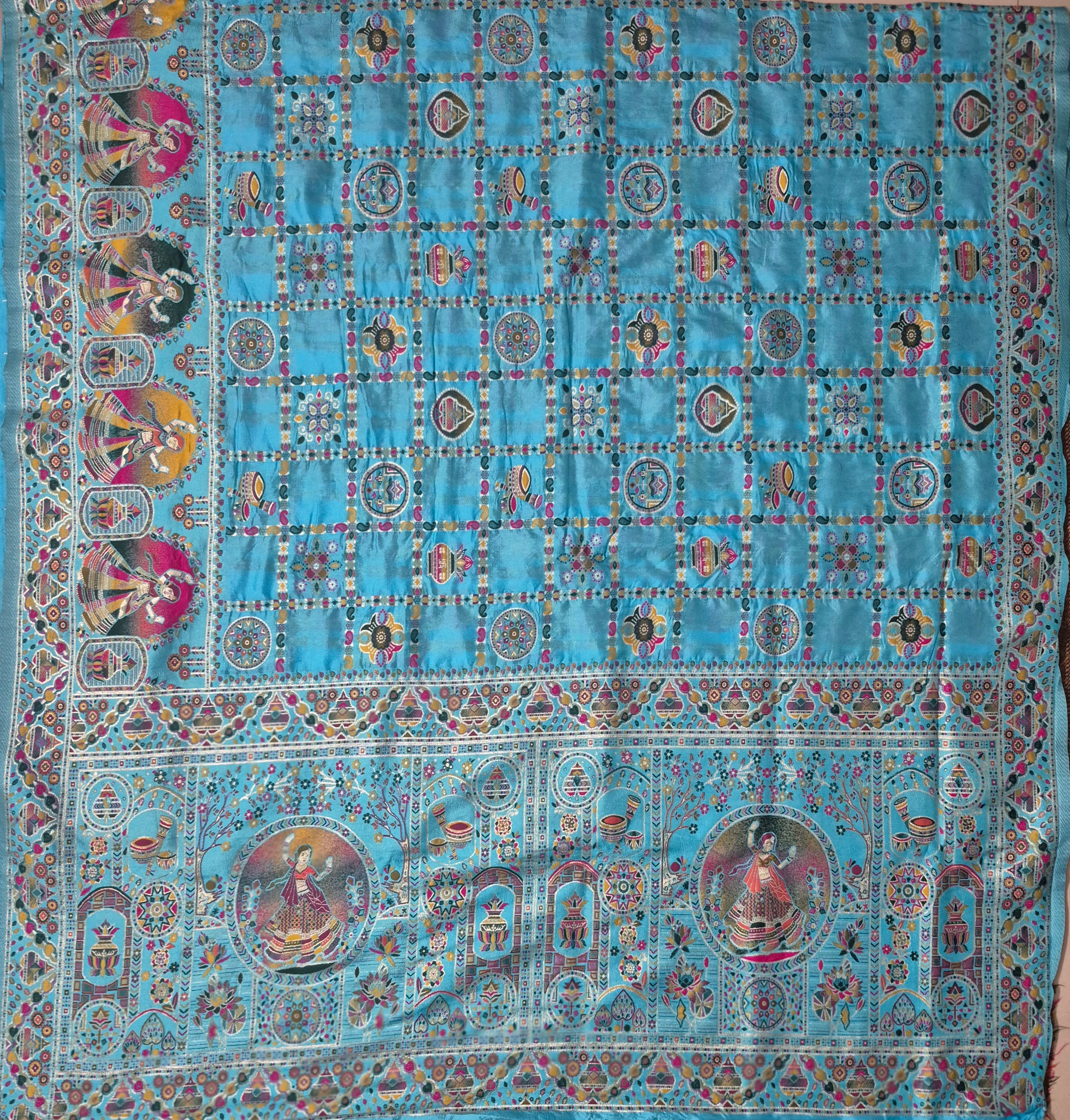 Sky Blue Traditional Woven Pashmina Saree