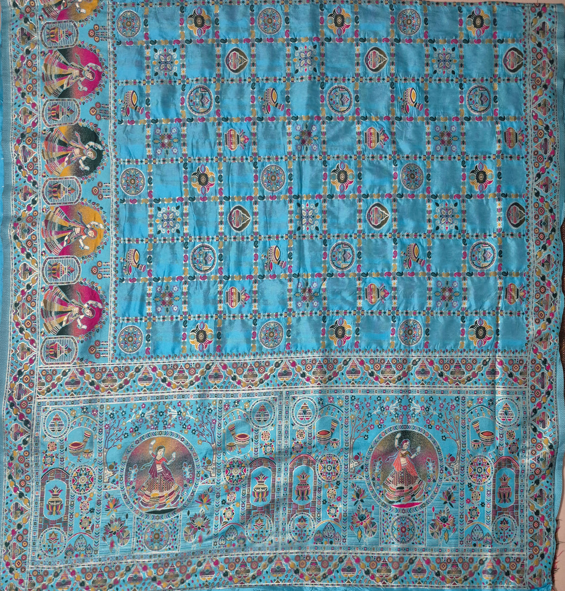 Sky Blue Traditional Woven Pashmina Saree