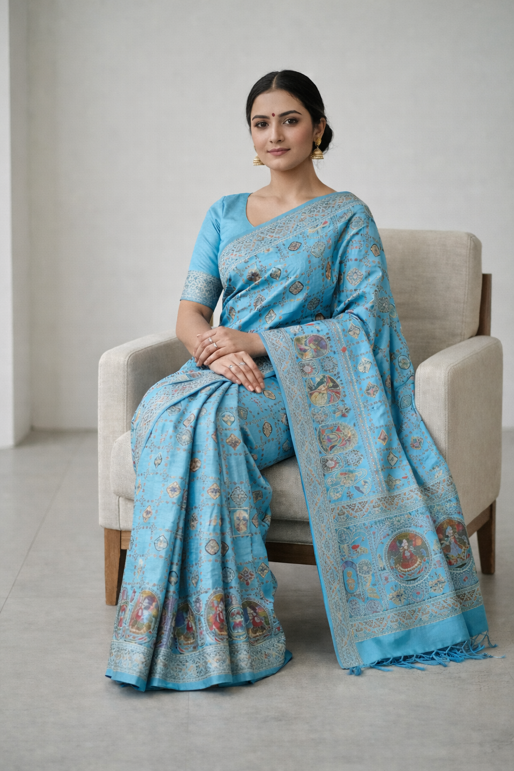Sky Blue Traditional Woven Pashmina Saree