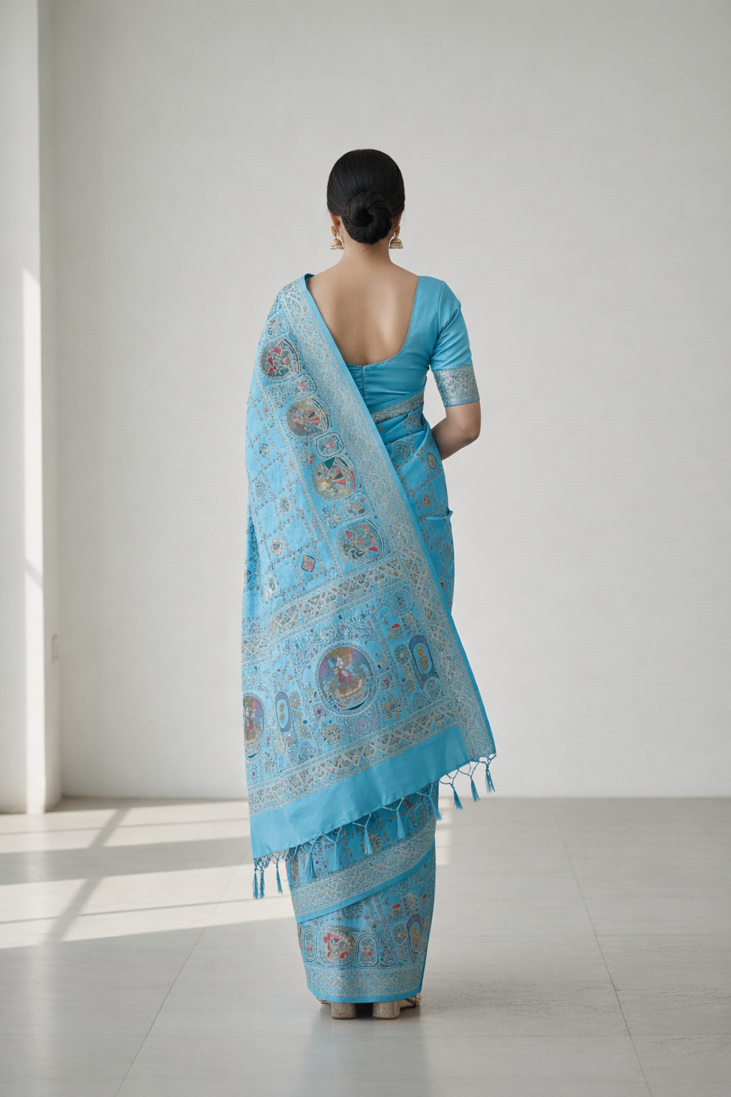 Sky Blue Traditional Woven Pashmina Saree