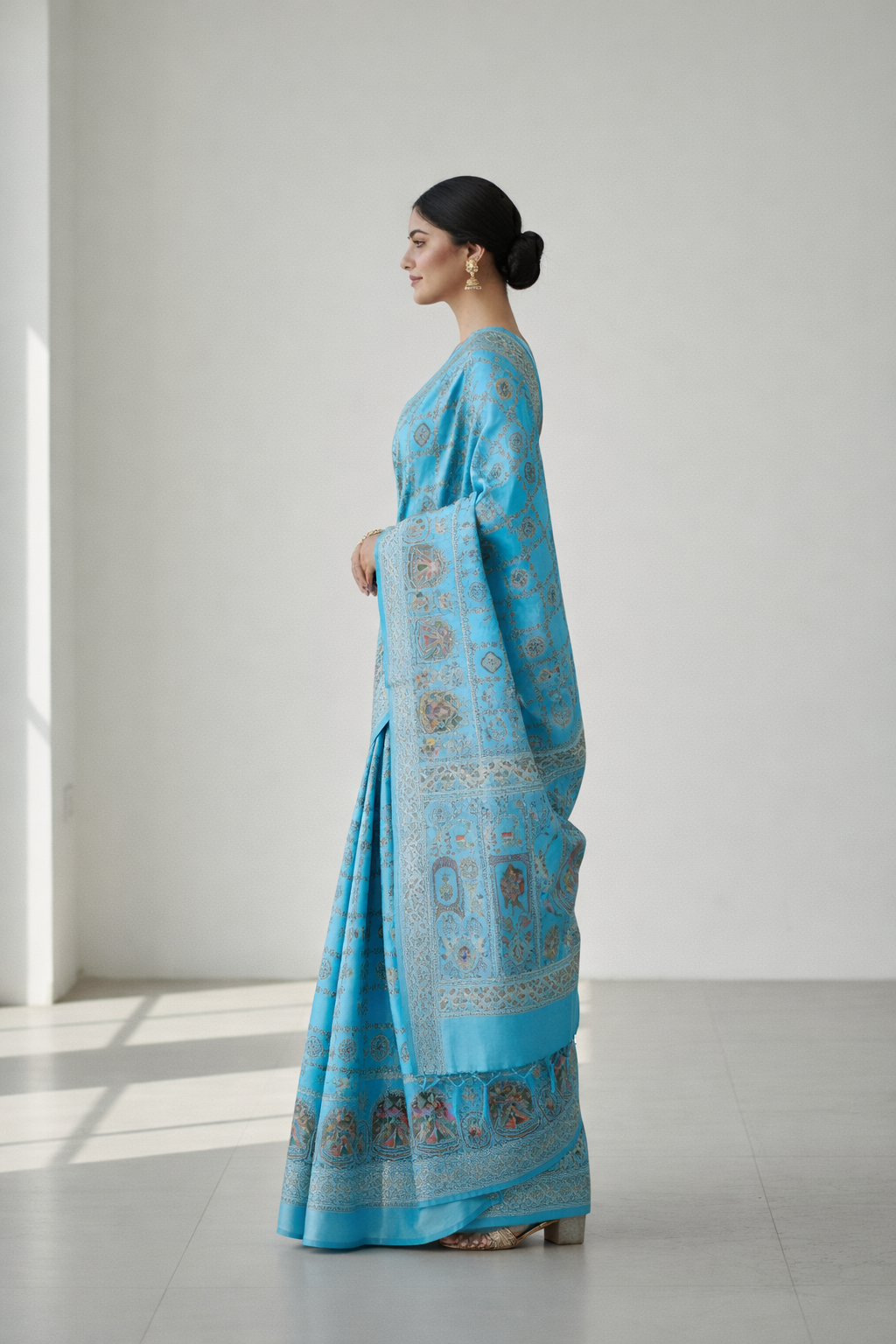 Sky Blue Traditional Woven Pashmina Saree